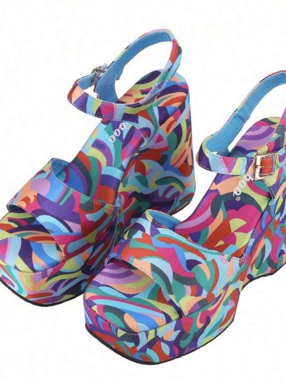Colorful Multicolor Platform Wedge Sandals with Ankle Strap